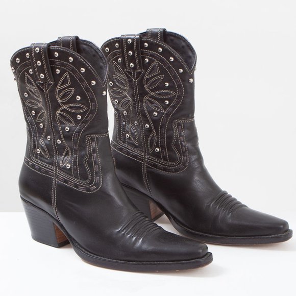 Cole Haan Black Studded Cowgirl Boots - Picture 1 of 4